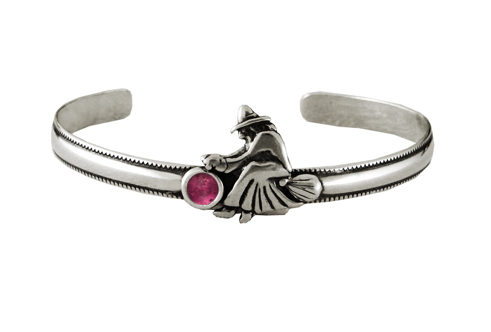 Sterling Silver Witch Cuff Bracelet With Pink Tourmaline